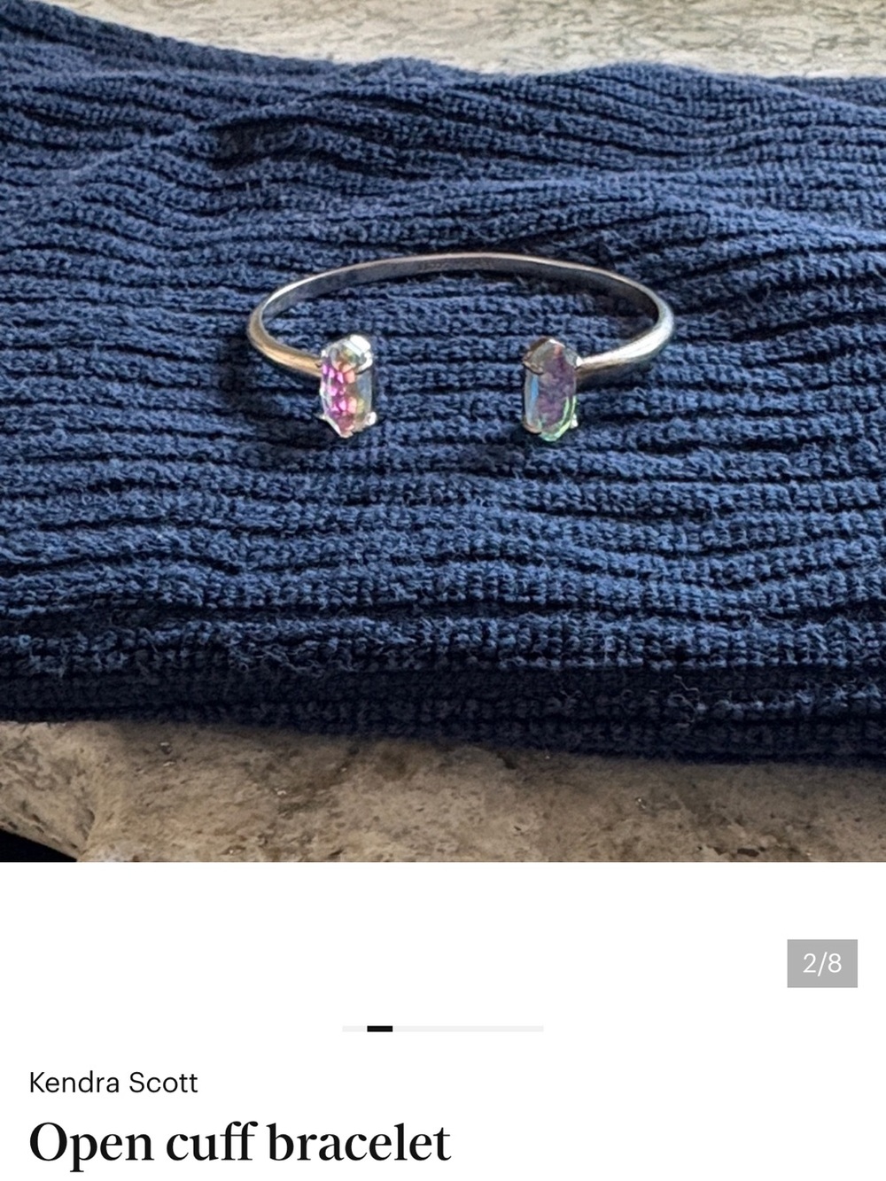 Kendra Scott Silver Open Cuff Bracelet with Iridescent Green-Blue Stones - Picture 4 of 4